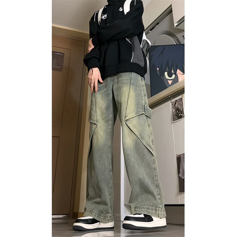 秋冬季美式高街牛仔裤男潮牌个性显高设计感休闲裤G625/P58，男装休闲裤，电商D202