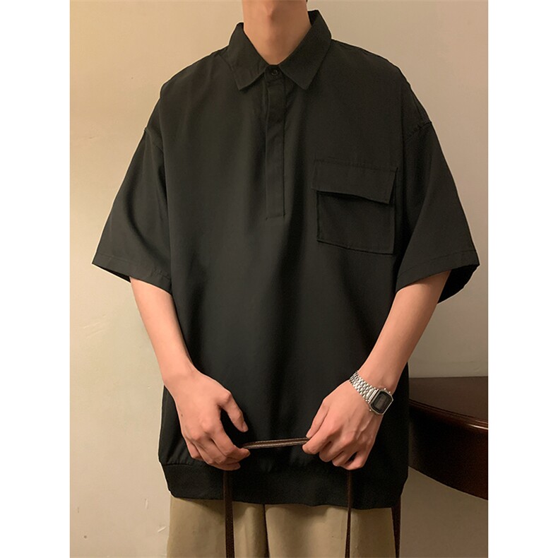 T6069/P35夏季简约短袖衬衫男设计感小众工装衬衣polo衫宽松T恤男,男装Polo衫,电商A141