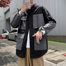 CC28男士休闲工装衬衫外套秋装新款青少年学生口袋贴袋衬衣文艺男，男装衬衫，星座115A(原星座507）