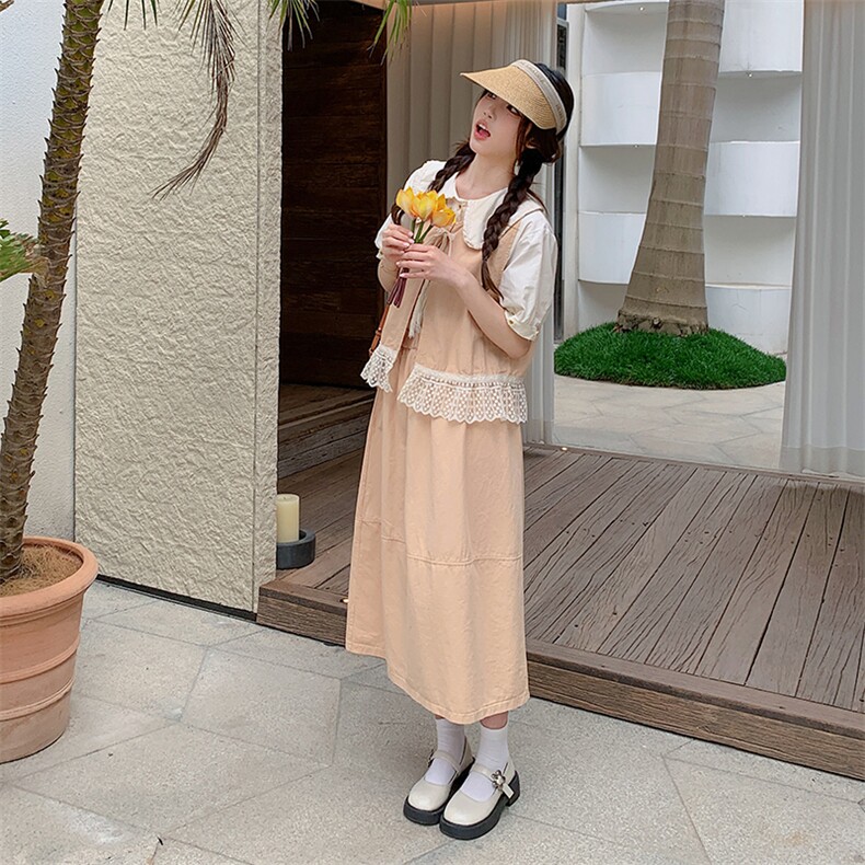 蕾丝拼接马甲半身裙两件套女2025夏季新款高级感独特绝美减龄套装,女装连衣裙,2C285