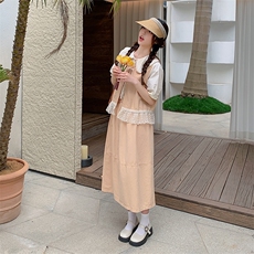 蕾丝拼接马甲半身裙两件套女2025夏季新款高级感独特绝美减龄套装，女装连衣裙，2C285