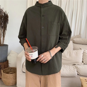 白色棉麻短袖衬衫男夏季新款潮流半袖衬衣男士休闲上衣服C118/P30图片