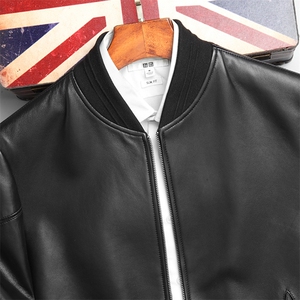 W58007海宁皮衣男绵羊皮外套棒球服潮款简约夹克P399图片