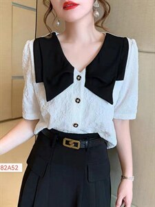 【现货】2022夏季提花料拼接黑领,其它,锦绣阁