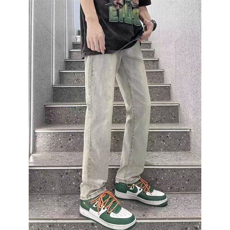 简木简搭春季美式牛仔裤高街黄泥染弹力牛仔裤宽松水洗做旧直筒裤,男装牛仔裤,星座506A