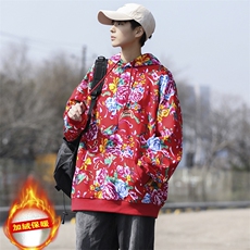 W203加绒冬男女休闲连帽东北大花卫衣外套团队服风汉服保暖，男装棉衣，星座115A(原星座507）