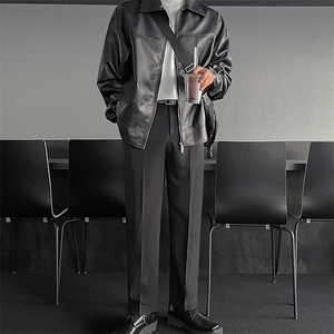 秋冬季PU皮外套男士轻熟风夹克双拉链纯色痞帅复古美式翻领英伦潮图片