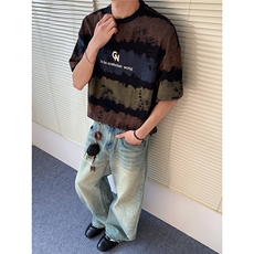 25夏新高品男高密刺绣扎染破洞彩色短袖T恤705-1-T013-P45无差价，男装T恤，星座705-1
