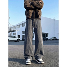 水洗棉美式微喇牛仔裤男款2026新款纯棉灰色军绿色高街裤子男，男装牛仔裤，星座302A-2
