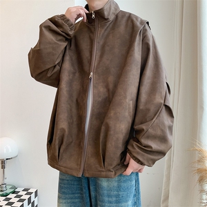 PY9099/P85春装宽松机能风磨砂皮衣皮夹克男休闲百搭痞帅上衣外套