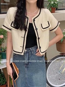 2022 秋装新款 短袖外套 小香风 混纺 短款小个子穿搭图片