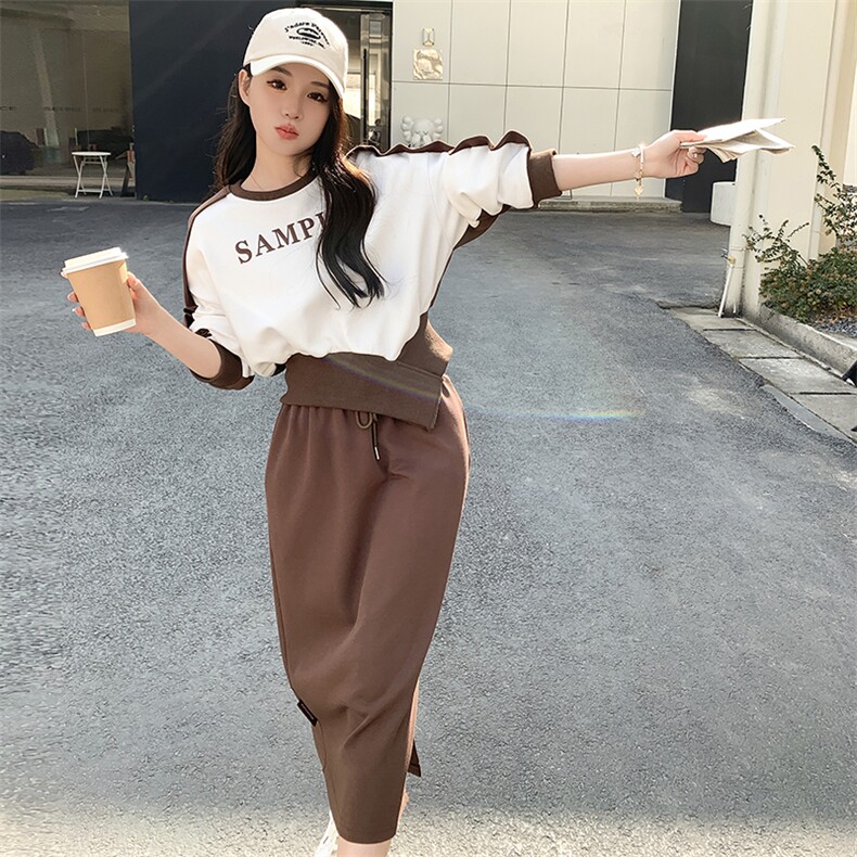 时尚女2024春季新款盐系穿搭御姐卫衣轻熟风半身裙,女装运动套装,慧峰