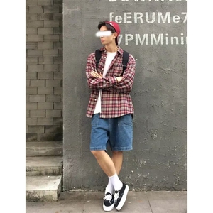 923-P34 春秋韩系长袖衬衫格子衬衫图片