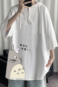 LD54150-P45 连帽短袖t恤男大码胖子带帽五分袖中袖图片