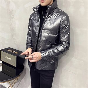 90白鸭绒英伦羽绒服男短款立领亮面大码外套B001-P140-亮面灰色图片