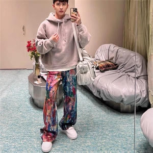 新款3D彩印泼墨油画调色盘阔腿牛仔裤休闲裤男女同款潮图片