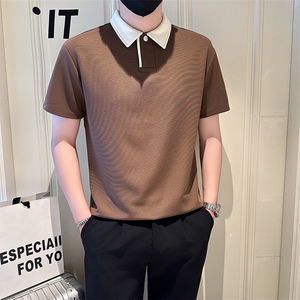 店主风社会小伙男士拼接翻领简约POLO衫休闲T恤301A-1/PL103/P50,夏天男士穿黑色衣服搭配图片大全图片