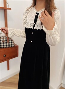 丝绒拼接蕾丝。显瘦哦～,其它,德咔俪