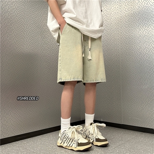 美式宽松简约牛仔短裤四色泥巴黄休闲五分裤B315-K23210-P45控55图片