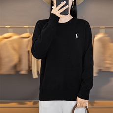 小马刺绣羊毛衫圆领长袖卫衣女秋季纯棉宽松休闲套头上衣打底衫，女装针织衫/毛衣，美莎羊绒