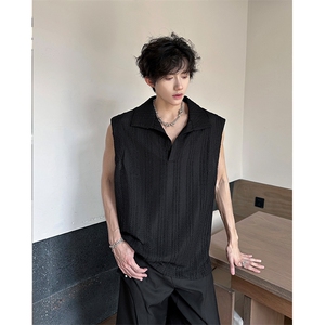 8XL-M 夏竖条纹纯棉背心男韩版宽松坎肩休闲运动午休T恤肌理DX333图片