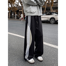 8XL-M加绒加厚条纹工装裤束脚休闲阔腿美式运动裤男K9116P58控78，男装休闲裤，电商D206-1
