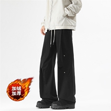 铆钉褶皱工装裤男冬季加绒直筒阔腿裤高街通勤休闲裤MKD27P53，男装工装外套，星座1013-5