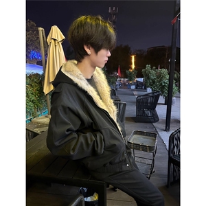 美式cleanfit座山雕毛领棉服男女款冬季小众设计感加厚连帽棉衣图片