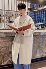 韩系围脖款毛呢大衣韩版中长款风衣宽松外套912-FY121P128，男装风衣，星座903-1