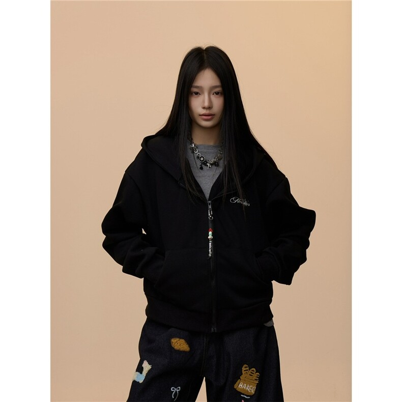 重磅美式开衫拉链休闲百搭卫衣外套男女潮牌初春秋2025新款慵懒风,女装短外套,星座506A