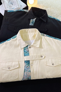 1港风平铺刺绣拼接设计大码M-5XL夹克棉服外套男8706P115控158图片