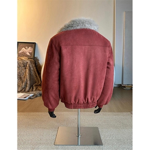现货重磅硬挺boxy羽绒棉衣座山雕大毛毛领洗水麂皮棉服冬外套