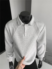 WY803-尺码M-3XL-P38-美式解构拼接POLO领卫衣宽松休闲情侣上衣，男装Polo衫，星座1811B