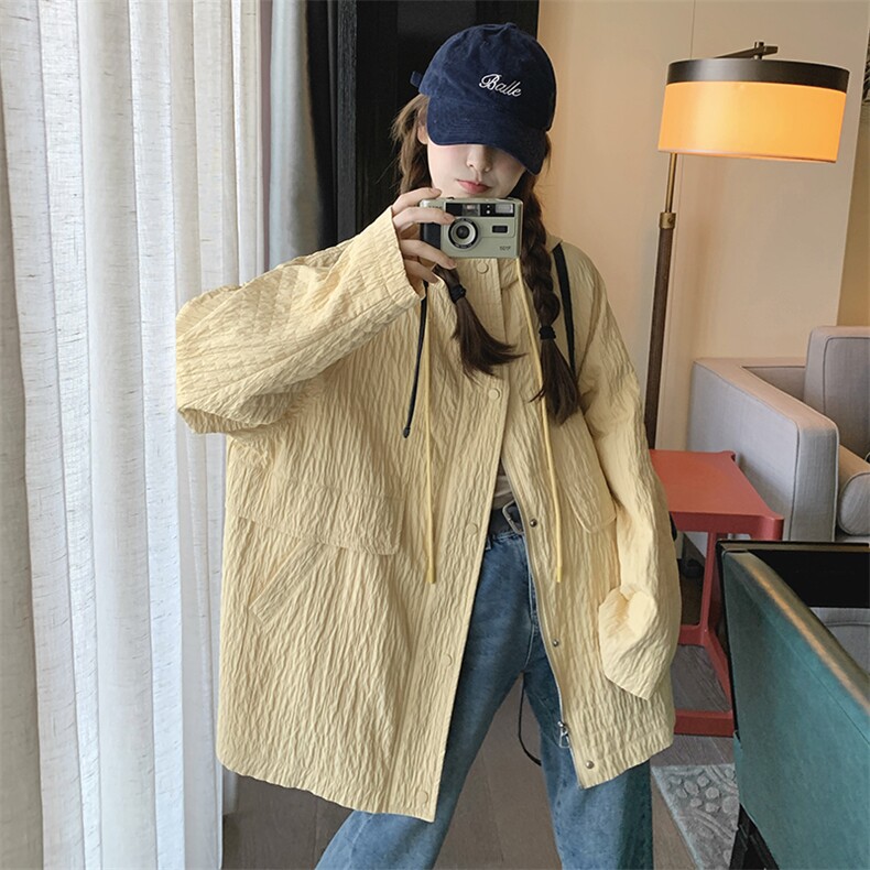 24秋【新款】韩版连帽华夫格泡泡短外套面料821-P155-K218,女装短外套,2C305