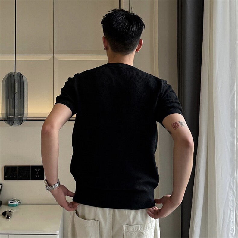 针织短袖V领Polo薄款波罗纹77090-P55,男装Polo衫,电商D342