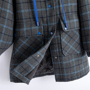 水衣源860款中长连帽格子毛呢加厚羽绒服（帽不可拆）（90绒）图片