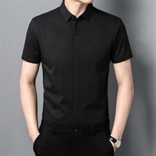 潮流男装2023夏季新款短袖衬衫中年男士商务休闲衬衣爸爸夏装上衣，男装衬衫，电商B212（原钱塘6029）