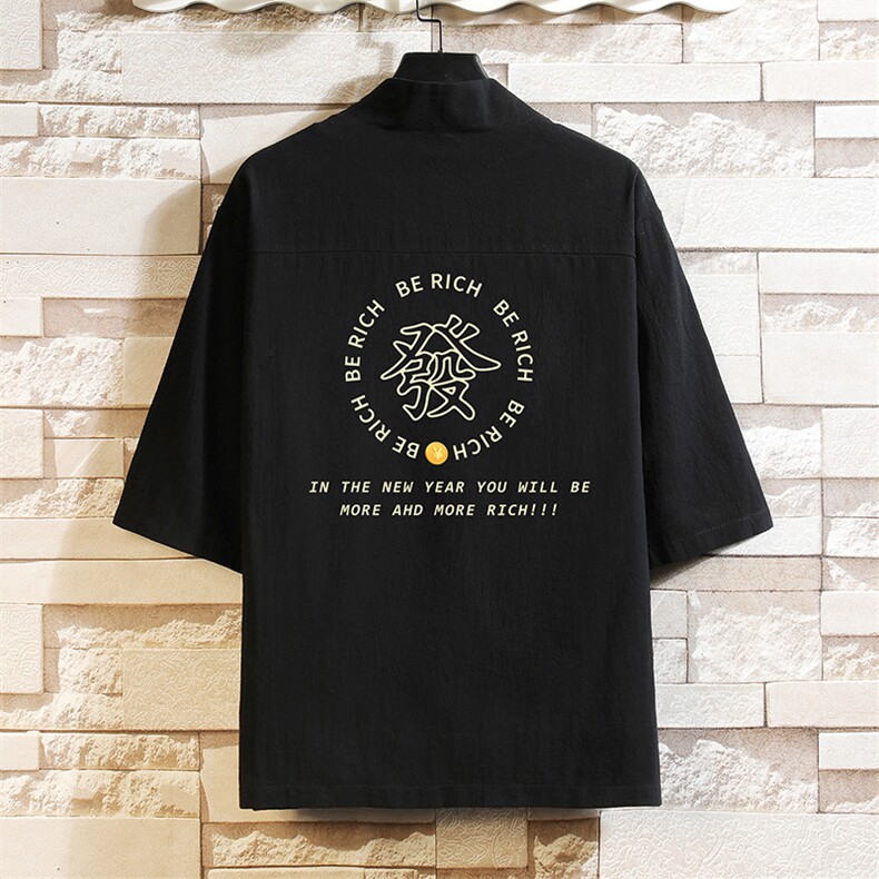 HF59163-P40风汉服男开衫外套七分袖道袍 砖墙挂拍图片