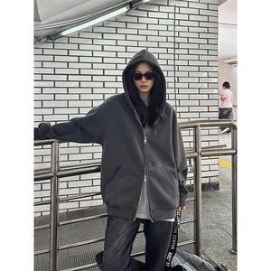 抖音得物品质二开26春装男女美式高街结构双拉链开衫卫衣外套图片