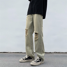 B221美式ins高街暗黑小众直筒破洞牛仔裤LK23056-P60控78，男装牛仔裤，电商B221