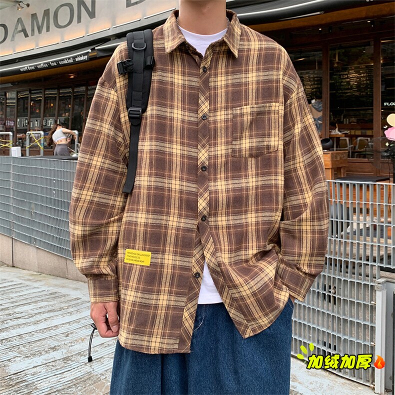 秋冬休闲潮流格子衬衫保暖加厚打底衫男C2158-特P32/C9732-特P40,男装衬衫,电商A007