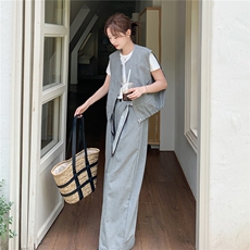 现货主推！2026春夏韩版马甲外套+丝带阔腿裤休闲套装P195-K290，女装套装/套裙，网红馆