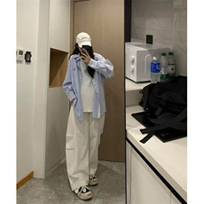 条纹衬衫男女长袖韩版潮流刺绣宽松百搭2025夏ins外套CY1123-P38，男装衬衫，星座412-3