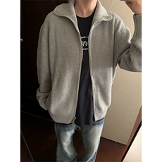 抖音得物保暖立领拉链针织外套秋冬宽松慵懒风纯色毛衣上衣AM02，男装针织衫/毛衣，电商A443
