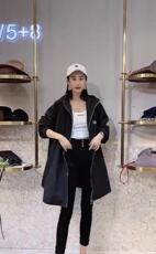 2021秋季新款欧洲站休闲宽松抽绳连帽大版中长款风衣外套，女装风衣，L·H·X