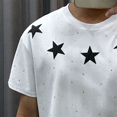 夏季新款五角星潮牌烫钻满天星短袖T恤男宽松时尚设计感半袖上衣，男装T恤，星座506A