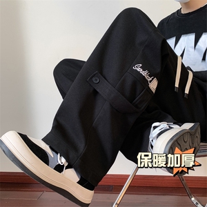 wassup happy黑色裤子男春秋夏季2025新款潮流大码阔腿裤休闲卫裤图片