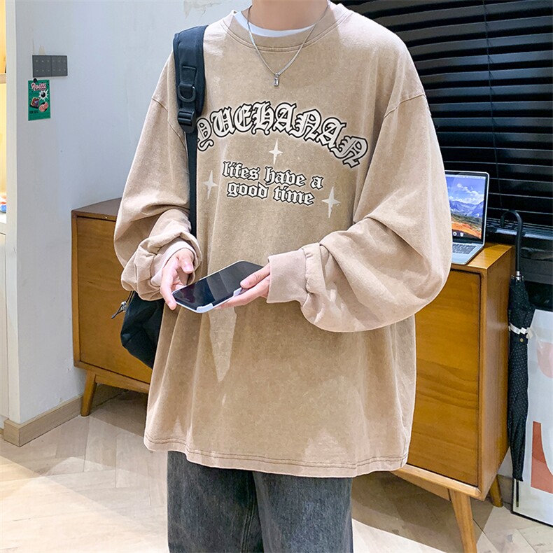 抖音供货、秋季现货水洗棉宽松版重磅长袖T恤 D223A-ST237-特P38图片
