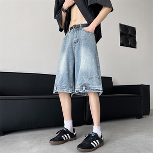 8XL-M 特大码牛仔裤短裤男美式倒装五分裤子宽松直筒DK1527P45图片