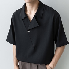 小伙立领纯色衬衫男休闲宽松风刺绣衬衣轻熟风A236-82578-P45，男装衬衫，电商A236